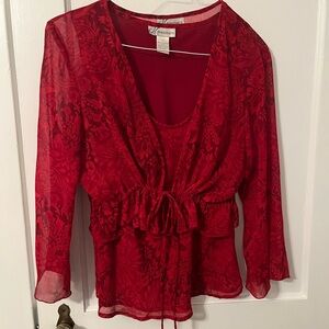 Dressbarn Red Sheer Floral Blouse